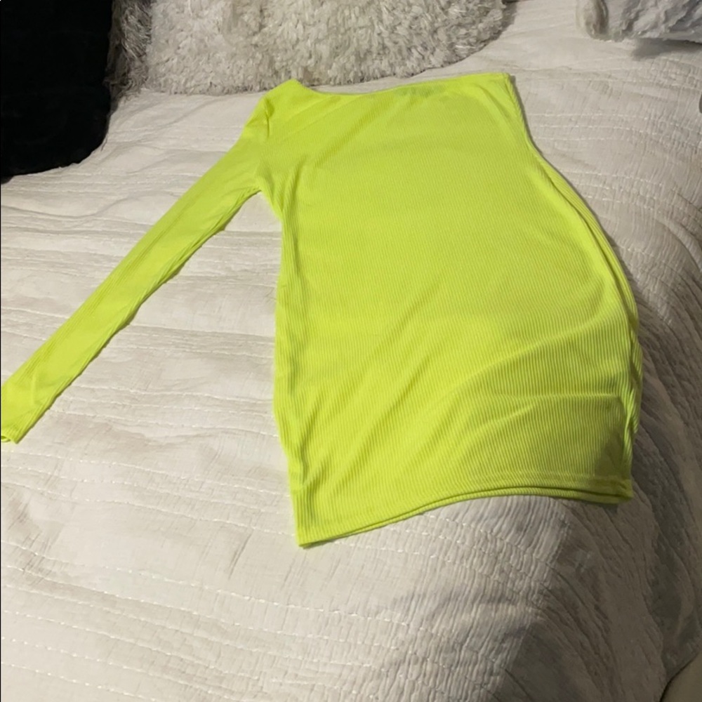 Neon yellow one shoulder dress